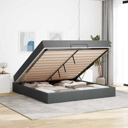 Bettgestell mit Speicher Dunkelgrau 180 x 200 cm Stoff