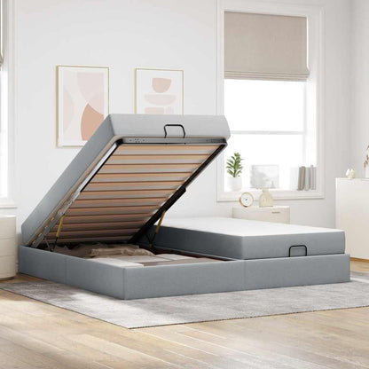 Bettgestell mit Speicher Hellgrau 200 x 200 cm Stoff