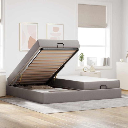 Bettgestell mit Speicher Taupe 200 x 200 cm Stoff