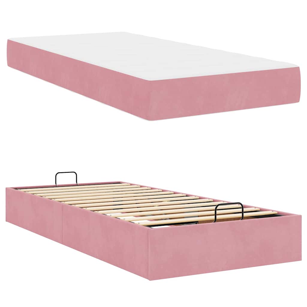 Bettgestell mit Matratze mit Speicher Rosa 100 x 200 cm Samt