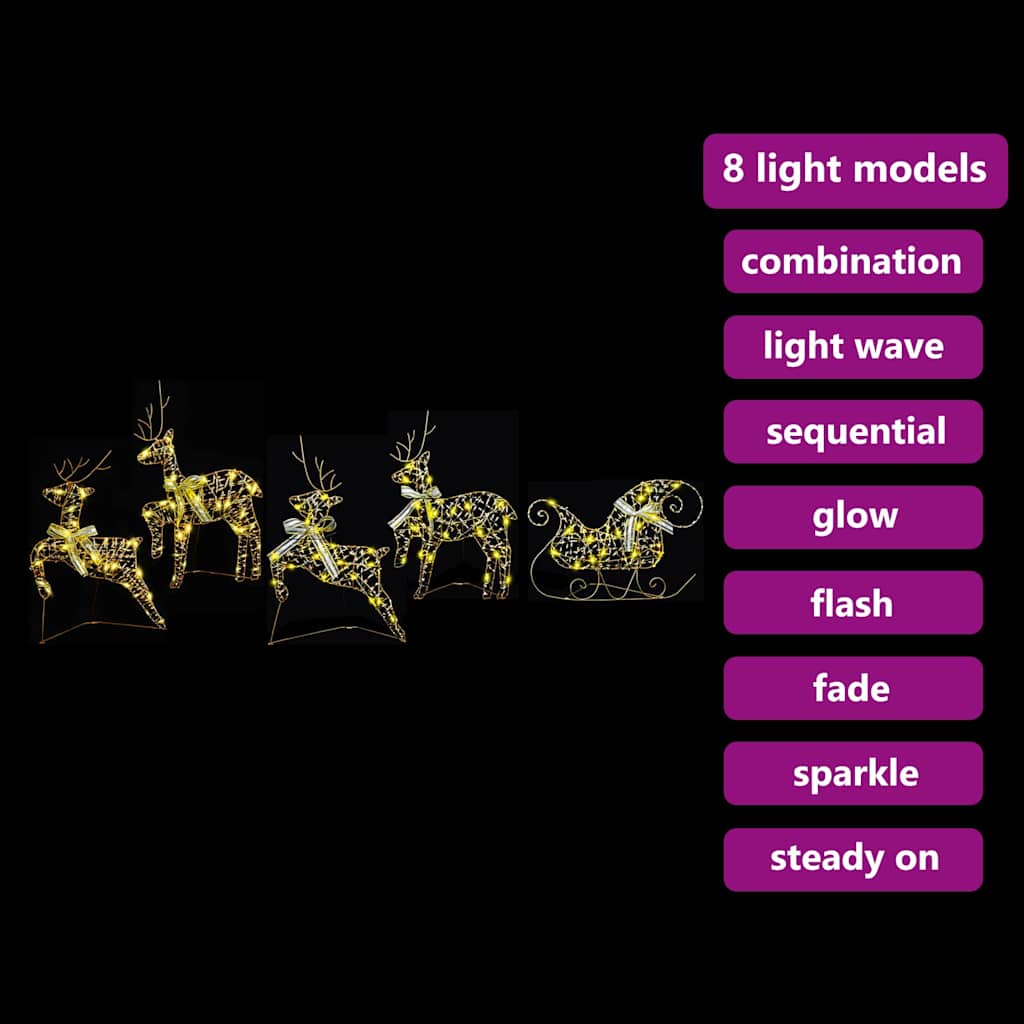 LED Rentiere mit 40 LEDs 5 pcs Gold PET