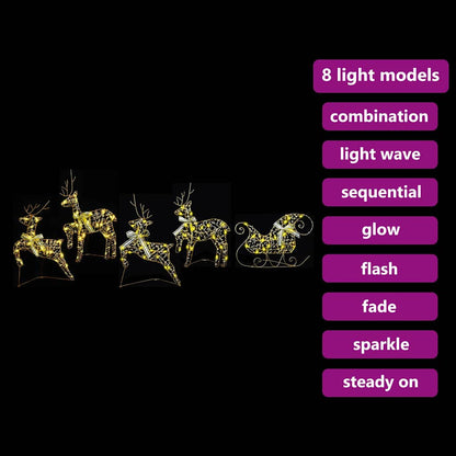 LED Rentiere mit 40 LEDs 5 pcs Gold PET
