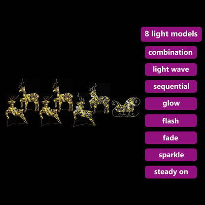 LED Rentiere mit 40 LEDs 7 pcs Gold PET