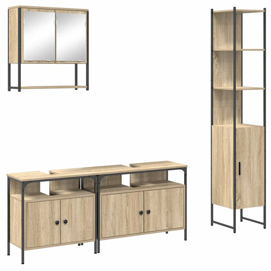 Badezimmermöbel Set mit Regal mit Tür 4 pcs Sonoma Eiche Mittel