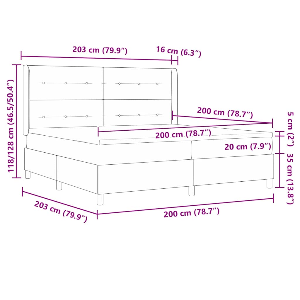 Boxspringbett mit Matratze Schwarz 200 x 200 cm Stoff
