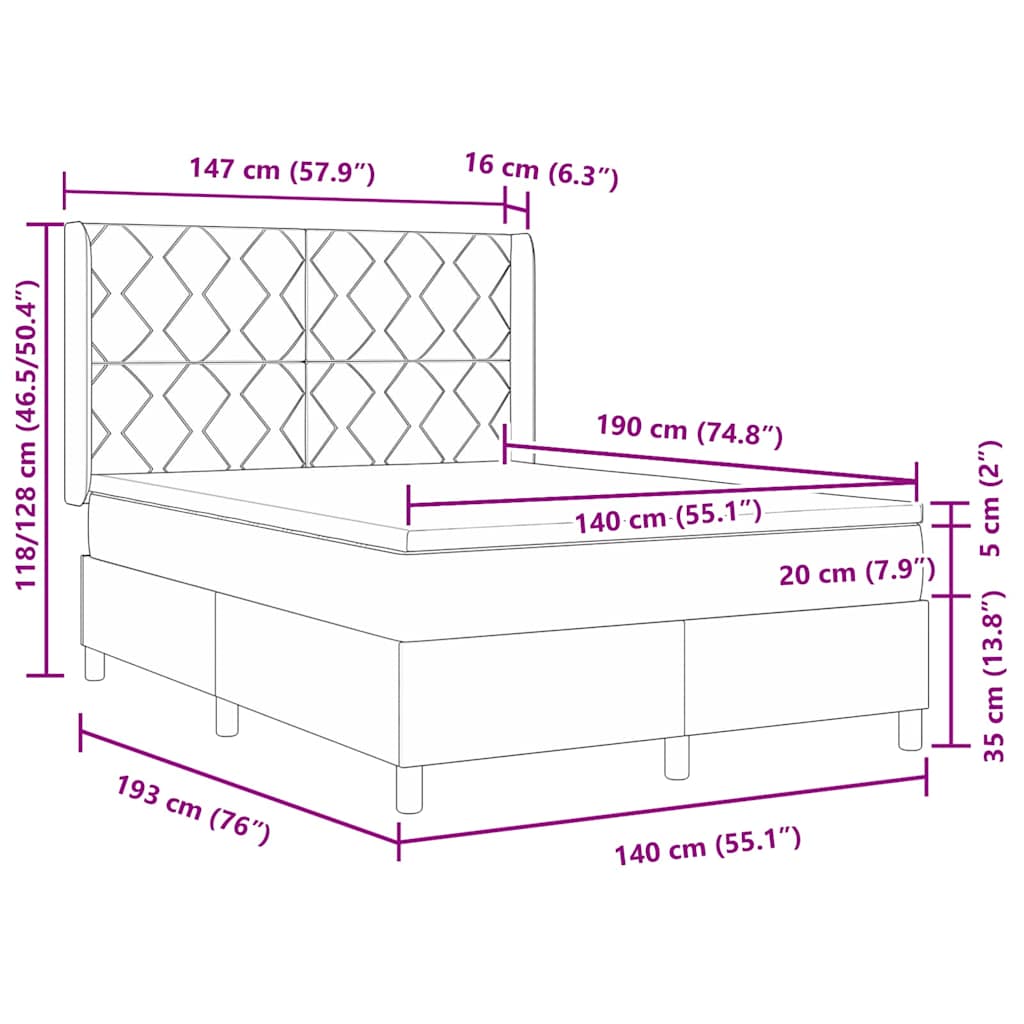 Boxspringbett mit Matratze Dunkelgrau 140 x 190 cm Stoff