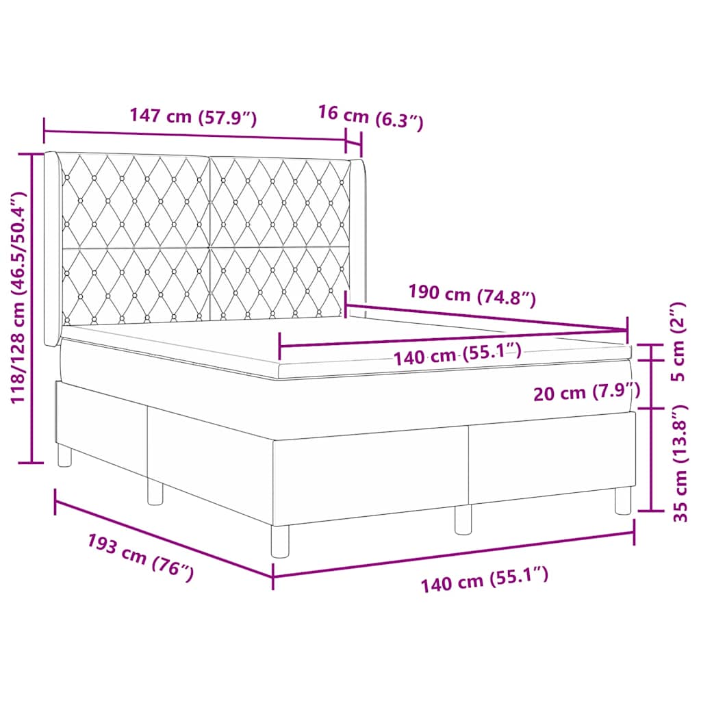 Boxspringbett mit Kopfteil Blau 140 x 190 cm Samt