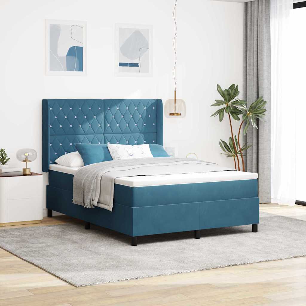 Boxspringbett mit Kopfteil Blau 140 x 200 cm Samt