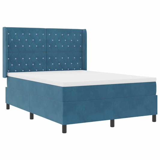 Boxspringbett mit Kopfteil Blau 140 x 200 cm Samt