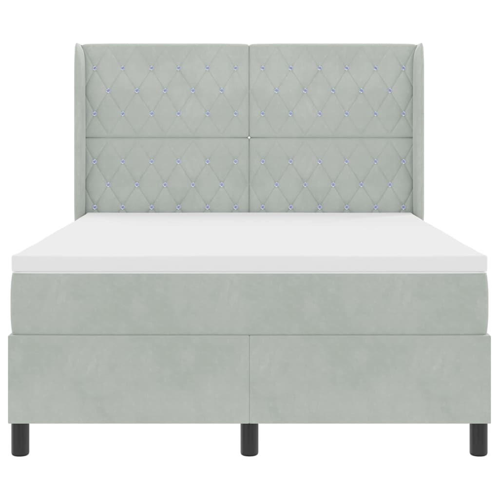 Boxspringbett mit Kopfteil Hellgrau 160 x 200 cm Samt