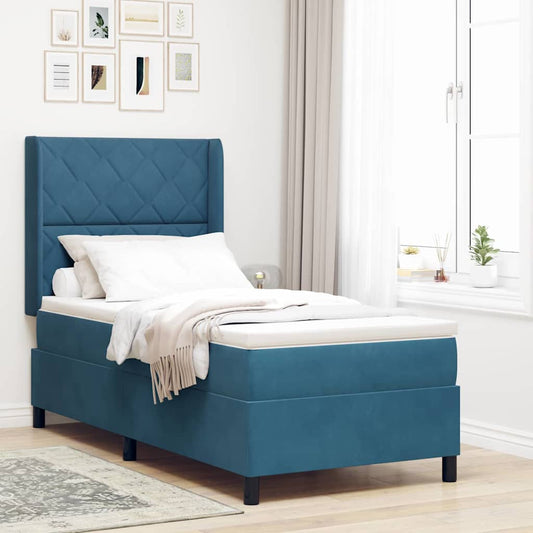 Boxspringbett mit Kopfteil Blau 90 x 200 cm Samt