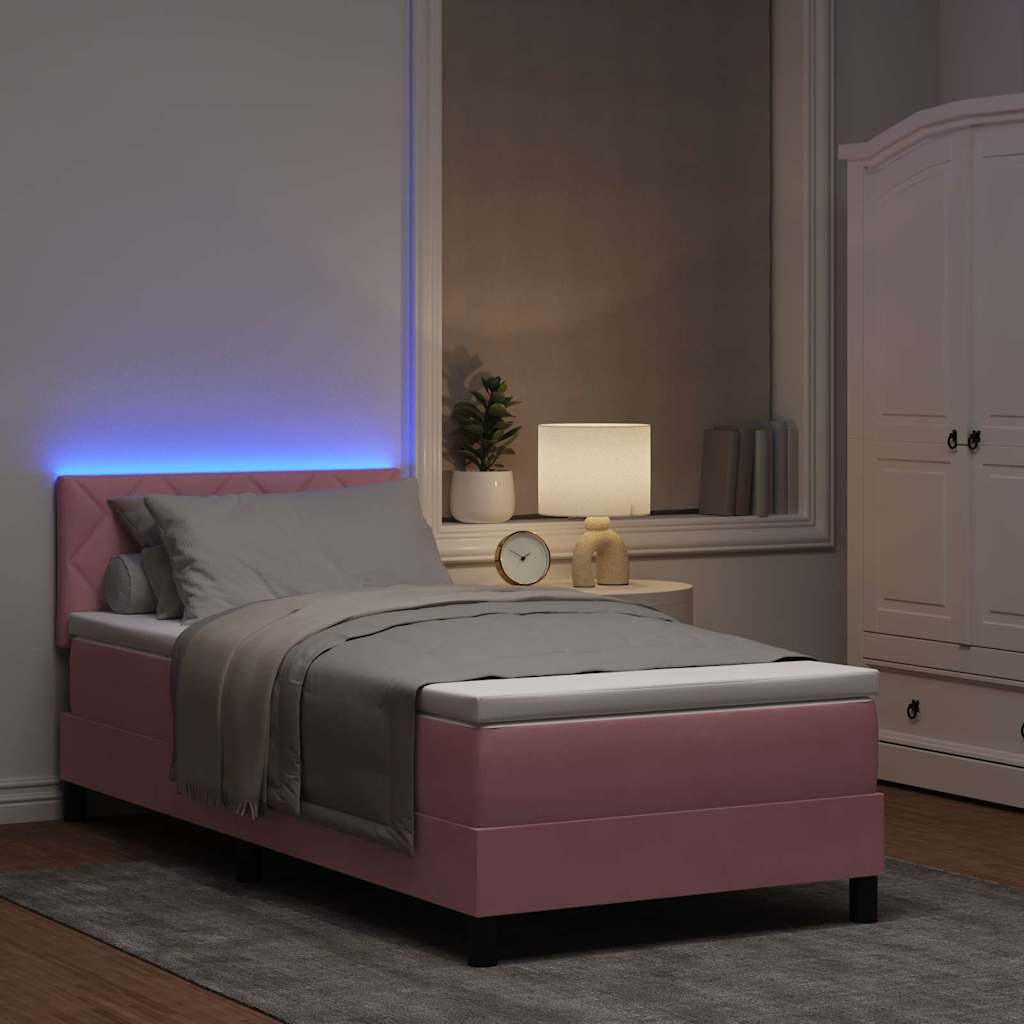 LED Boxspringbett mit Matratze Rosa 100 x 200 cm Samt