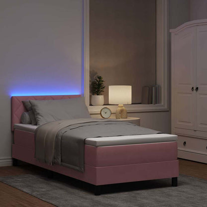 LED Boxspringbett mit Matratze Rosa 100 x 200 cm Samt