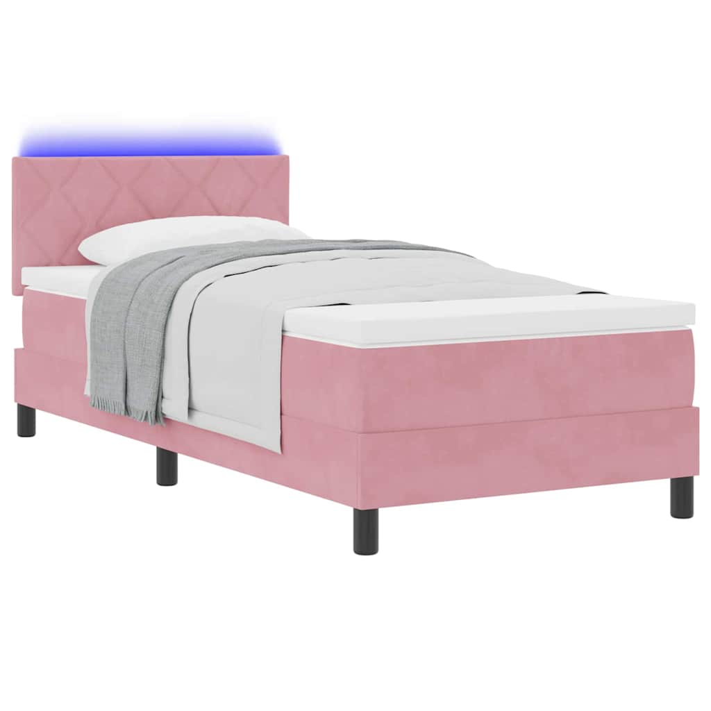 LED Boxspringbett mit Matratze Rosa 100 x 200 cm Samt
