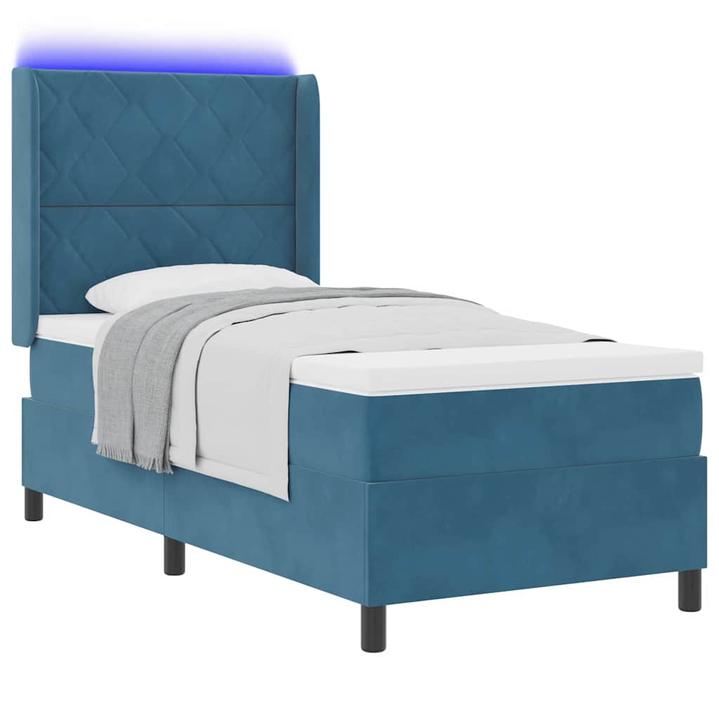 LED Boxspringbett mit Matratze Blau 90 x 200 cm Samt