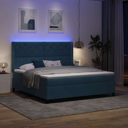 LED Boxspringbett mit Matratze Blau 180 x 200 cm Samt