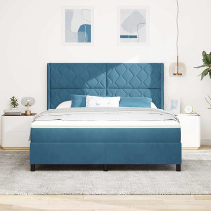 LED Boxspringbett mit Matratze Blau 180 x 200 cm Samt