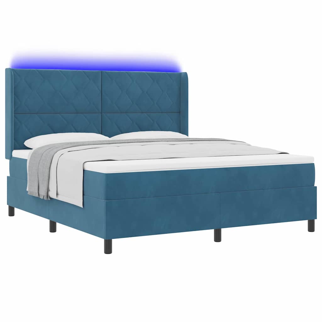 LED Boxspringbett mit Matratze Blau 180 x 200 cm Samt