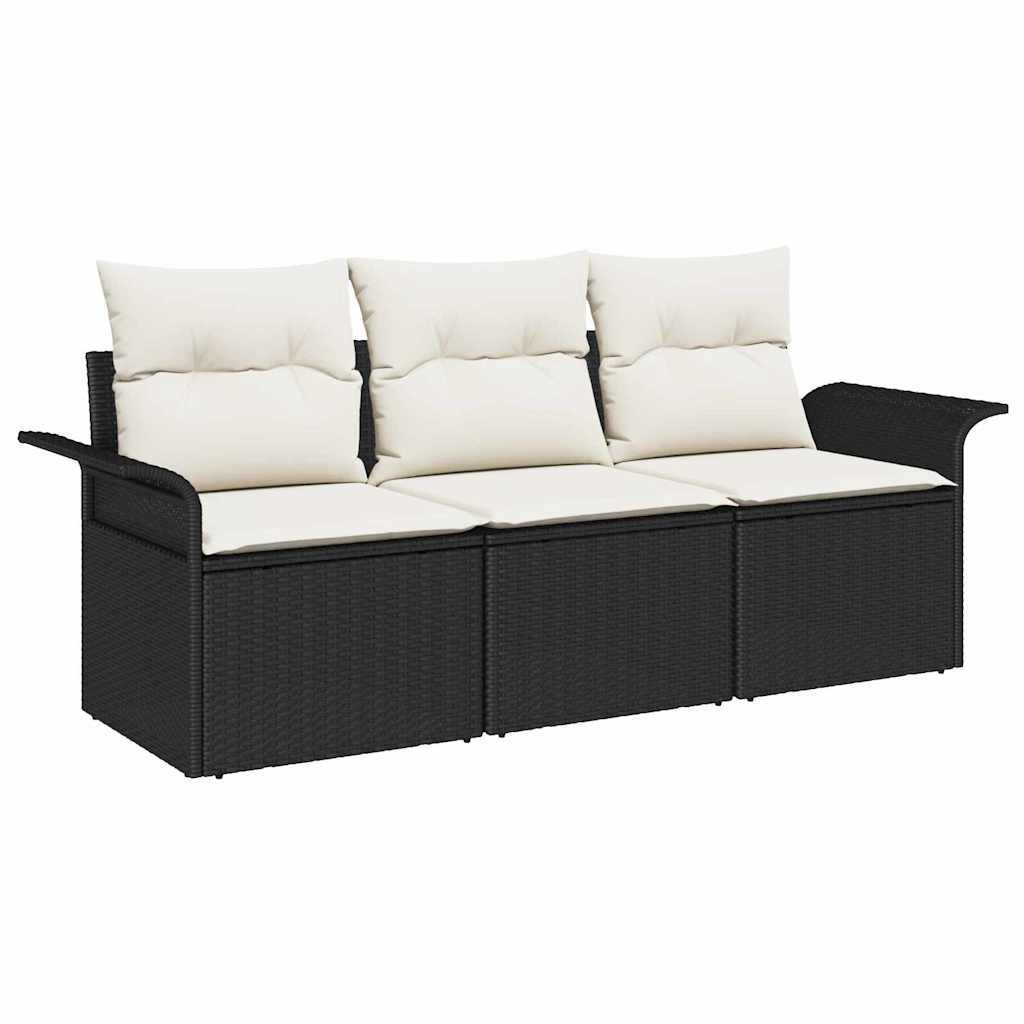 Garten-Sofa-Set mit Kissen 3 pcs Schwarz Poly Rattan