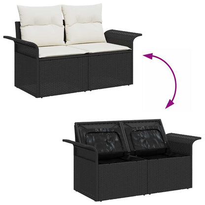 Garten-Sofa-Set mit Kissen 3 pcs Schwarz Poly Rattan