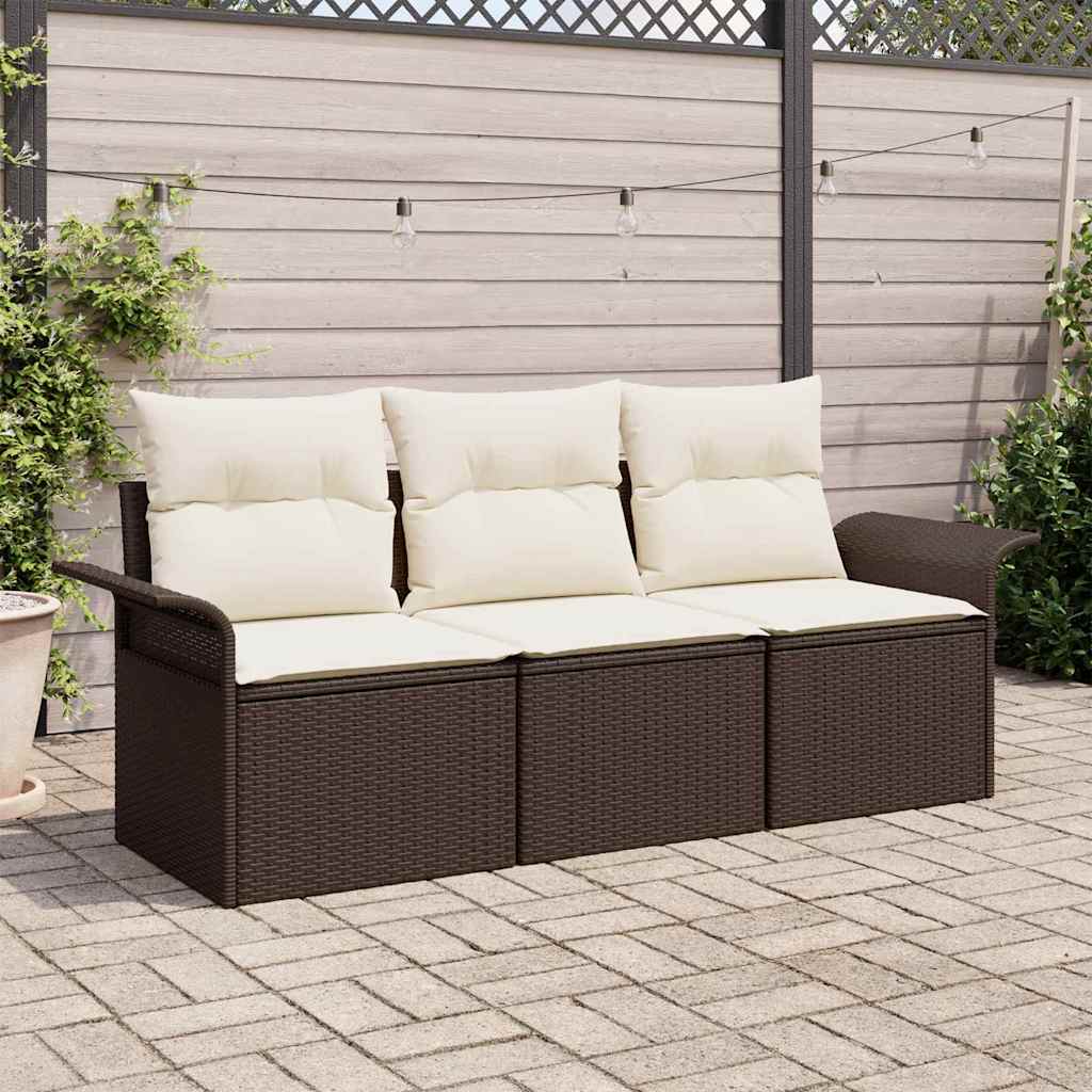 Garten-Sofa-Set mit Kissen mit Speicher 3 pcs Braun Poly Rattan