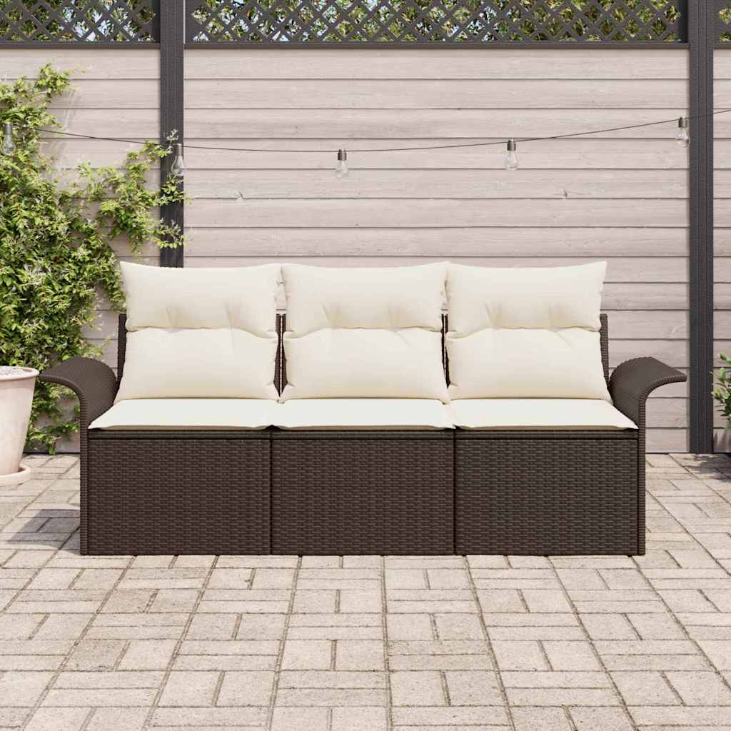 Garten-Sofa-Set mit Kissen mit Speicher 3 pcs Braun Poly Rattan