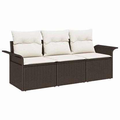 Garten-Sofa-Set mit Kissen mit Speicher 3 pcs Braun Poly Rattan