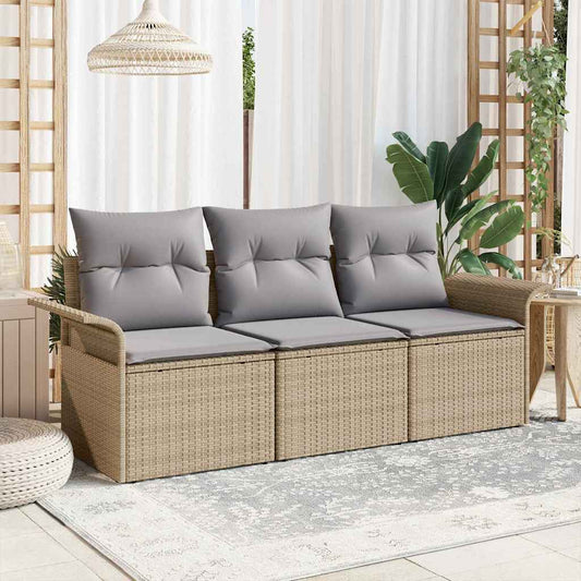 Garten-Sofa-Set mit Kissen mit Speicher 3 pcs Beige Poly Rattan