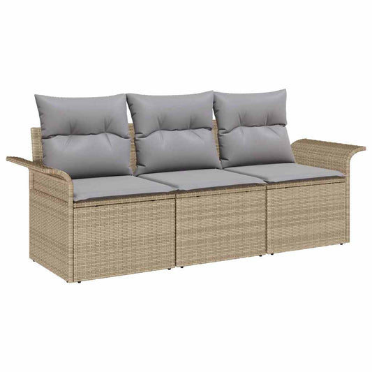 Garten-Sofa-Set mit Kissen mit Speicher 3 pcs Beige Poly Rattan