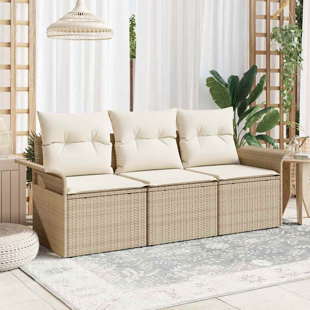 Garten-Sofa-Set mit Kissen mit Speicher 3 pcs Beige Poly Rattan
