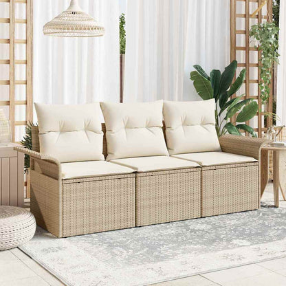 Garten-Sofa-Set mit Kissen mit Speicher 3 pcs Beige Poly Rattan