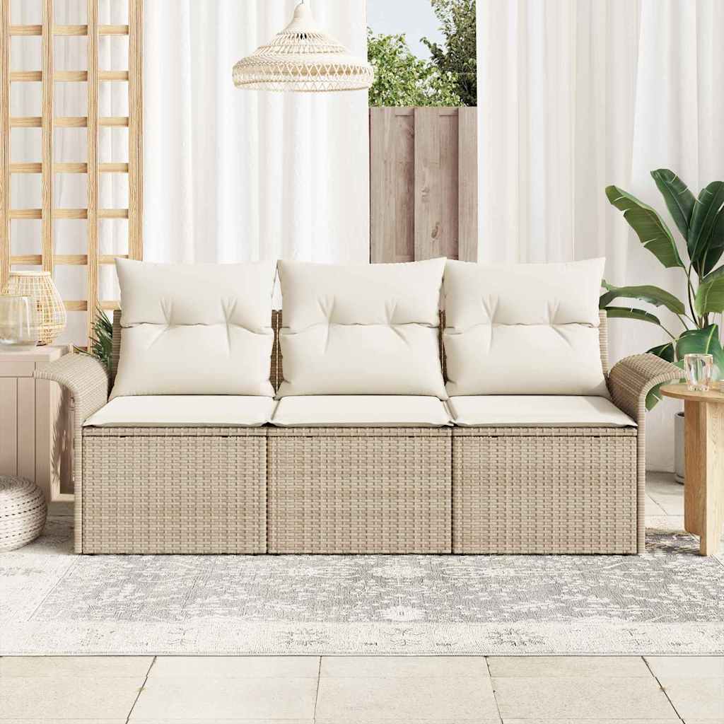 Garten-Sofa-Set mit Kissen mit Speicher 3 pcs Beige Poly Rattan