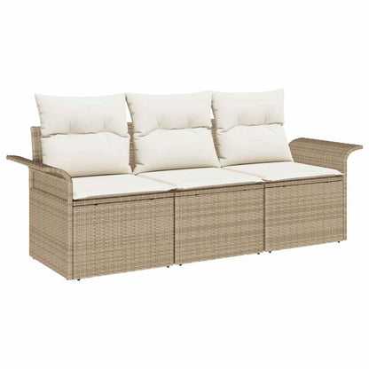 Garten-Sofa-Set mit Kissen mit Speicher 3 pcs Beige Poly Rattan