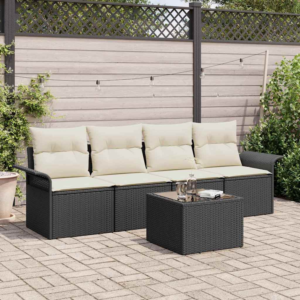 Garten-Sofa-Set mit Kissen 5 pcs Schwarz, Creme 55 x 55 x 37 cm