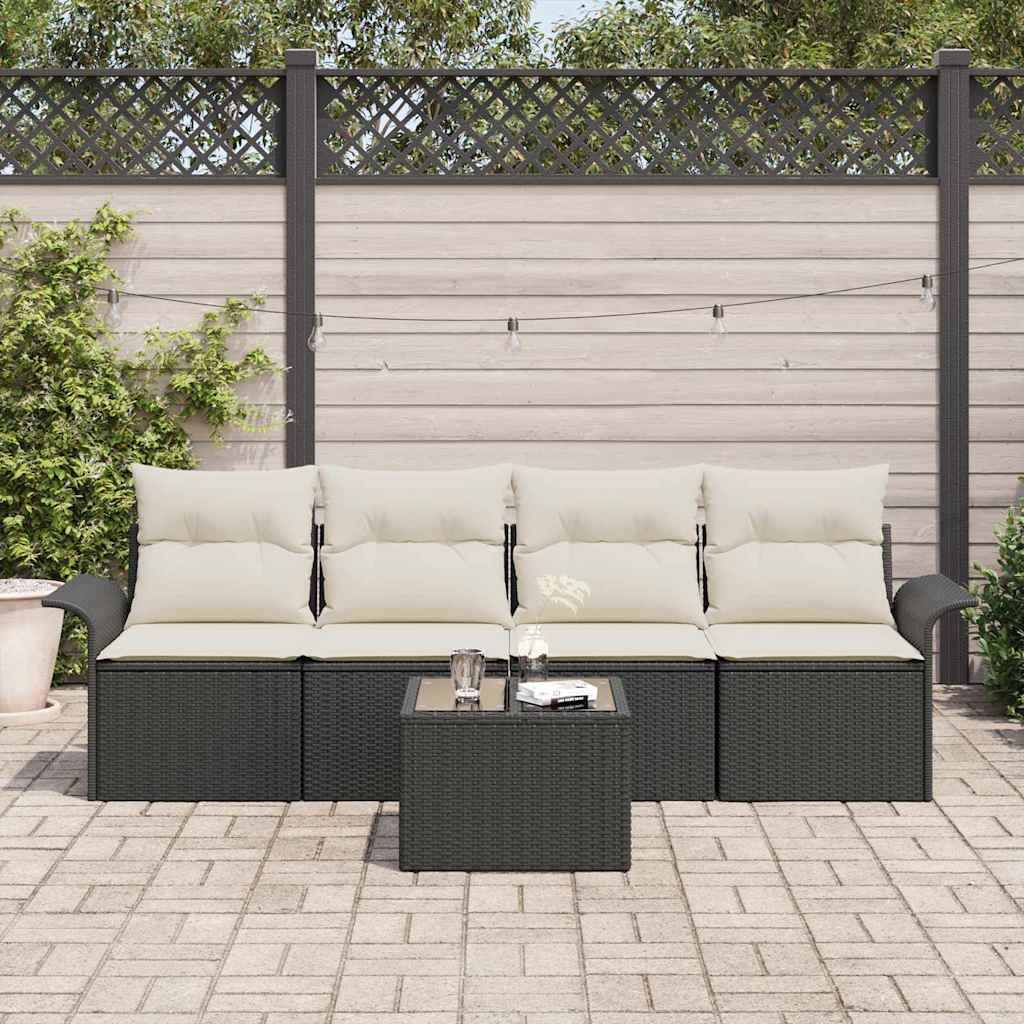 Garten-Sofa-Set mit Kissen 5 pcs Schwarz, Creme 55 x 55 x 37 cm