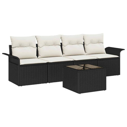 Garten-Sofa-Set mit Kissen 5 pcs Schwarz, Creme 55 x 55 x 37 cm
