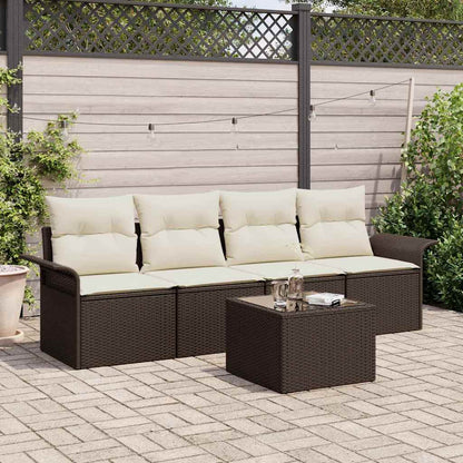 Garten-Sofa-Set mit Kissen 5 pcs Braun, Creme 55 x 55 x 37 cm
