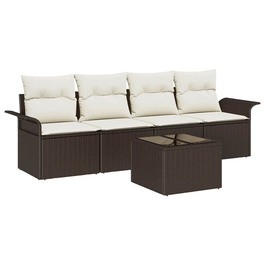 Garten-Sofa-Set mit Kissen 5 pcs Braun, Creme 55 x 55 x 37 cm