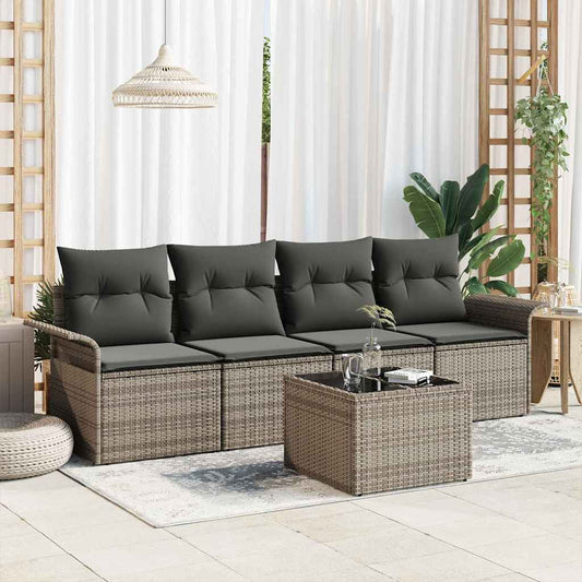 Garten-Sofa-Set mit Kissen Manuell 5 pcs Grau 55 x 55 x 37 cm
