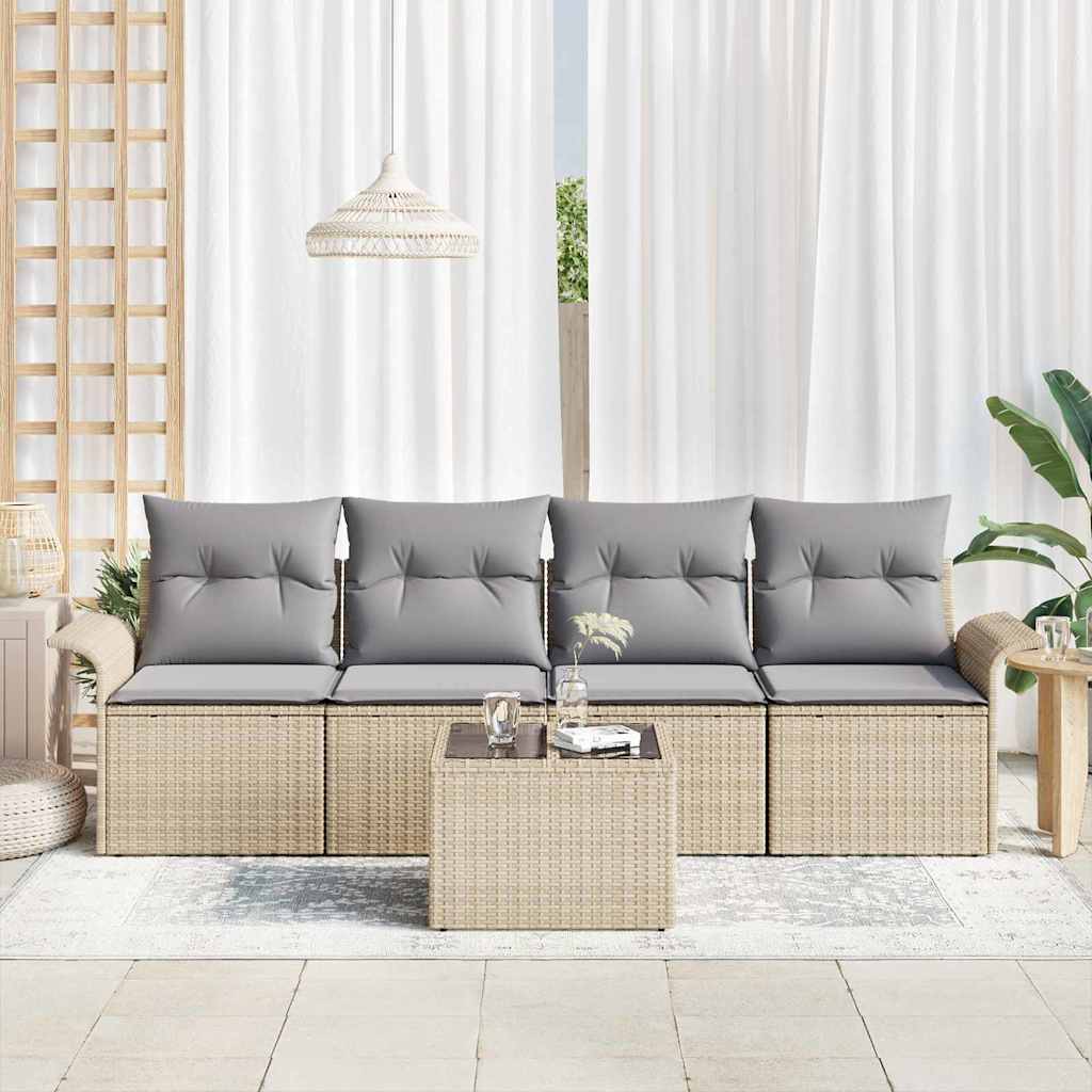 Garten-Sofa-Set mit Kissen 5 pcs Beige, Grau 55 x 55 x 37 cm