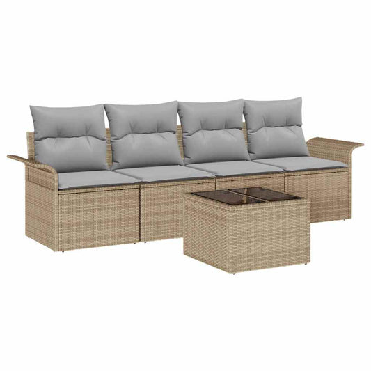 Garten-Sofa-Set mit Kissen 5 pcs Beige, Grau 55 x 55 x 37 cm