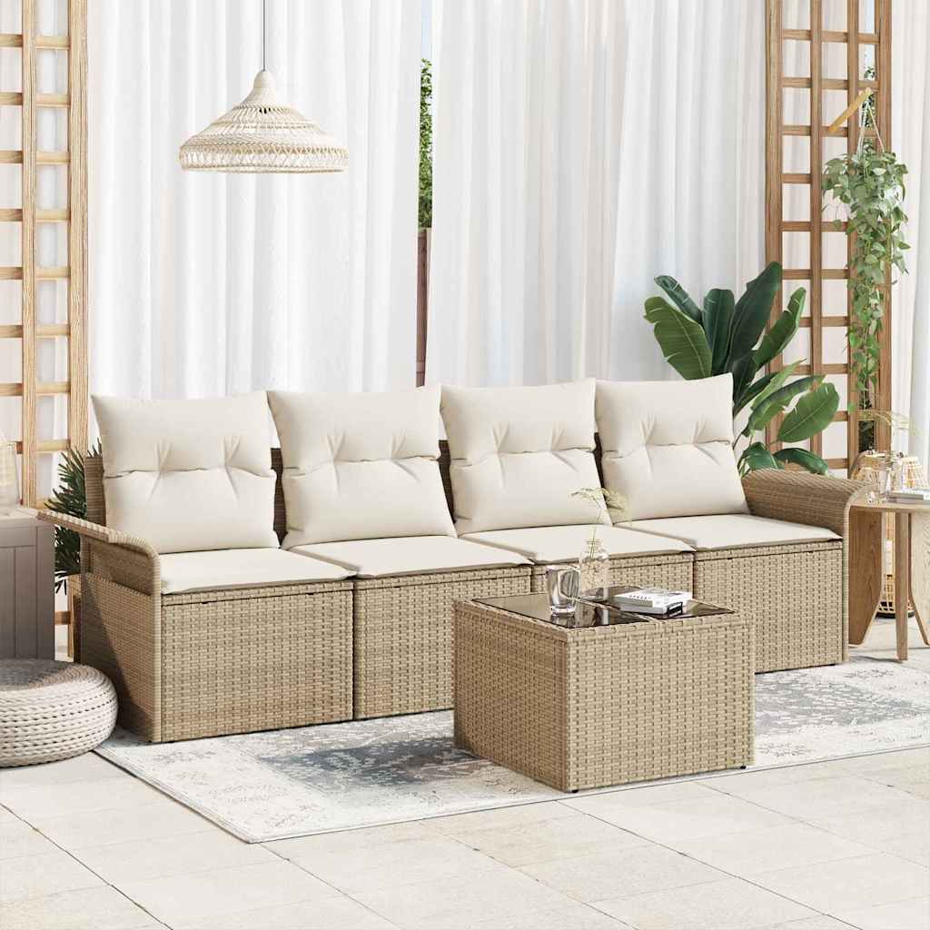 Garten-Sofa-Set mit Kissen 5 pcs Beige, Creme 55 x 55 x 37 cm