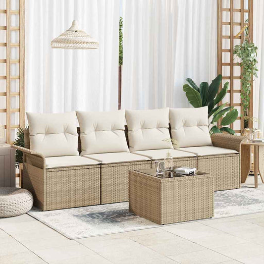 Garten-Sofa-Set mit Kissen 5 pcs Beige, Creme 55 x 55 x 37 cm