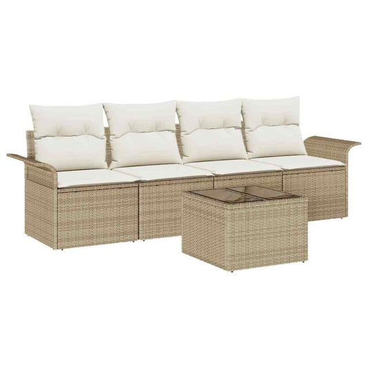 Garten-Sofa-Set mit Kissen 5 pcs Beige, Creme 55 x 55 x 37 cm