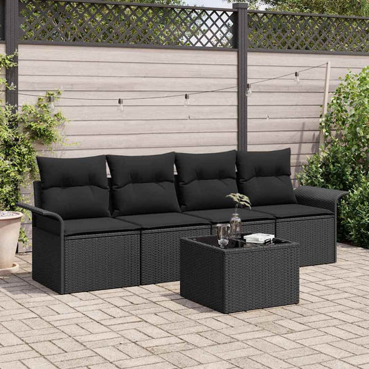 Garten-Sofa-Set mit Kissen 5 pcs Schwarz 55 x 55 x 37 cm