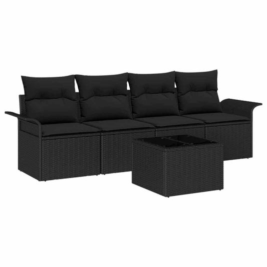 Garten-Sofa-Set mit Kissen 5 pcs Schwarz 55 x 55 x 37 cm