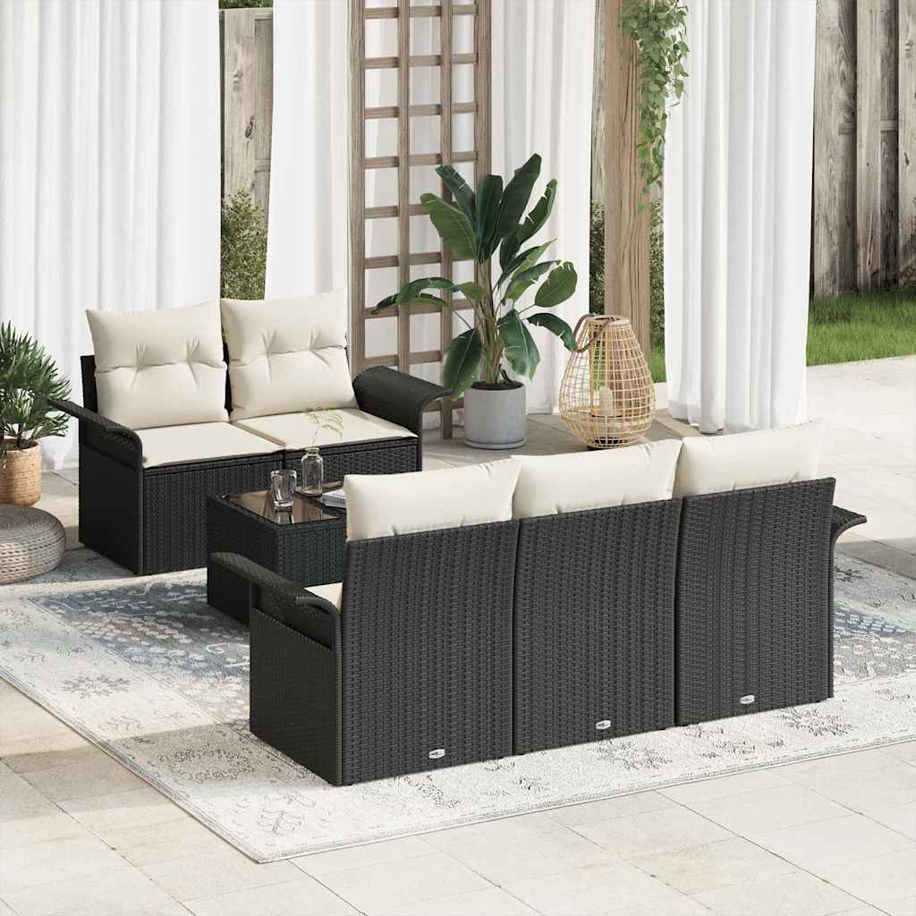 Garten-Sofa-Set mit Kissen 6 pcs Schwarz, Creme 55 x 55 x 37 cm