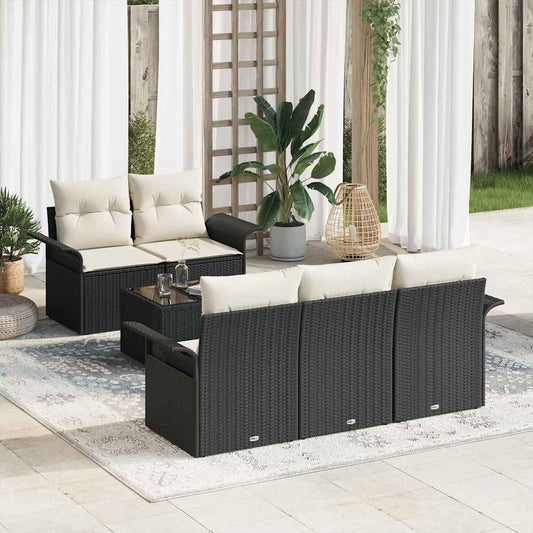 Garten-Sofa-Set mit Kissen 6 pcs Schwarz, Creme 55 x 55 x 37 cm