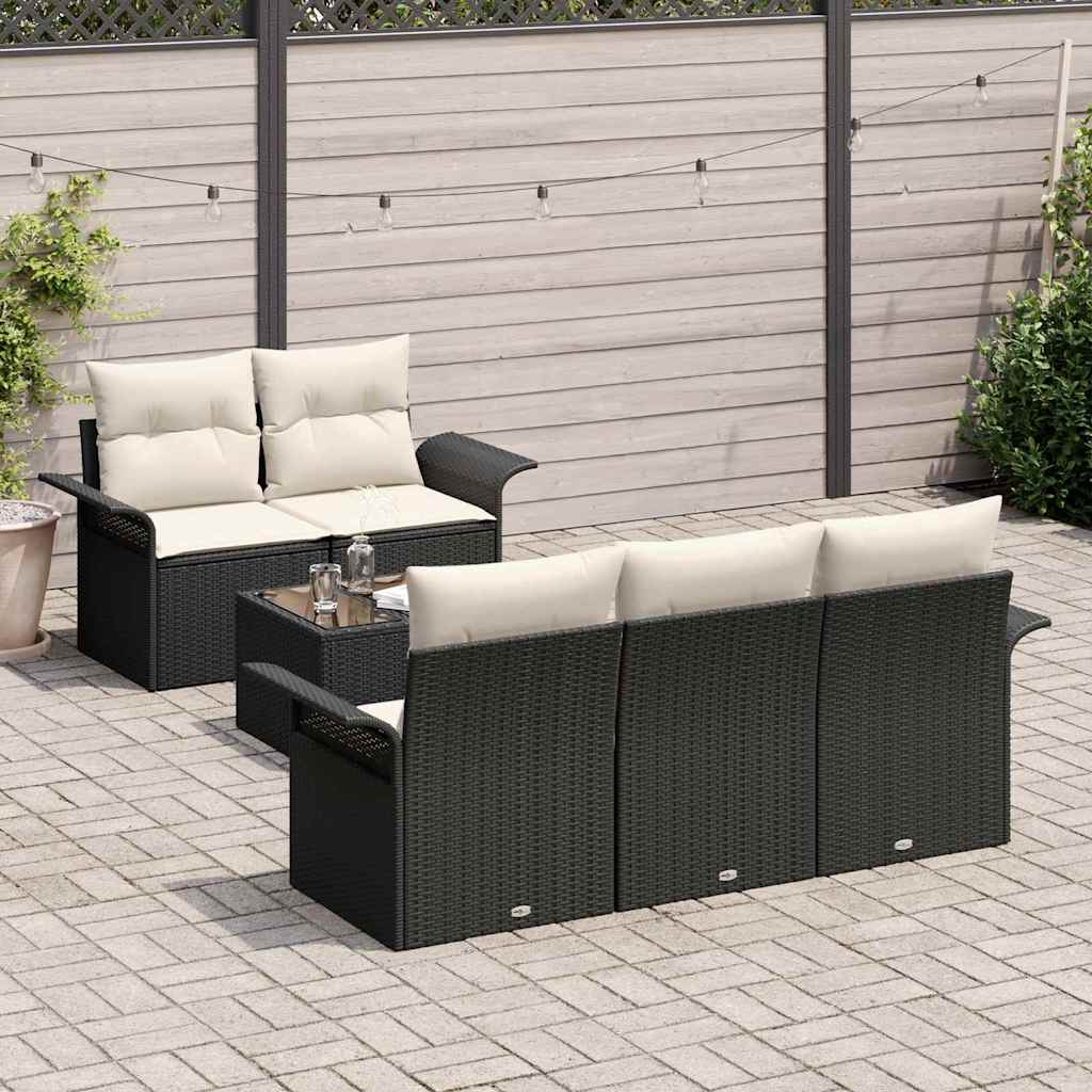 Garten-Sofa-Set mit Kissen 6 pcs Schwarz, Creme 55 x 55 x 37 cm