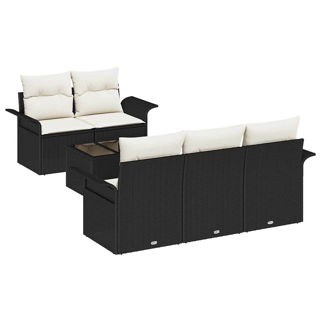 Garten-Sofa-Set mit Kissen 6 pcs Schwarz, Creme 55 x 55 x 37 cm